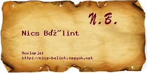 Nics Bálint névjegykártya